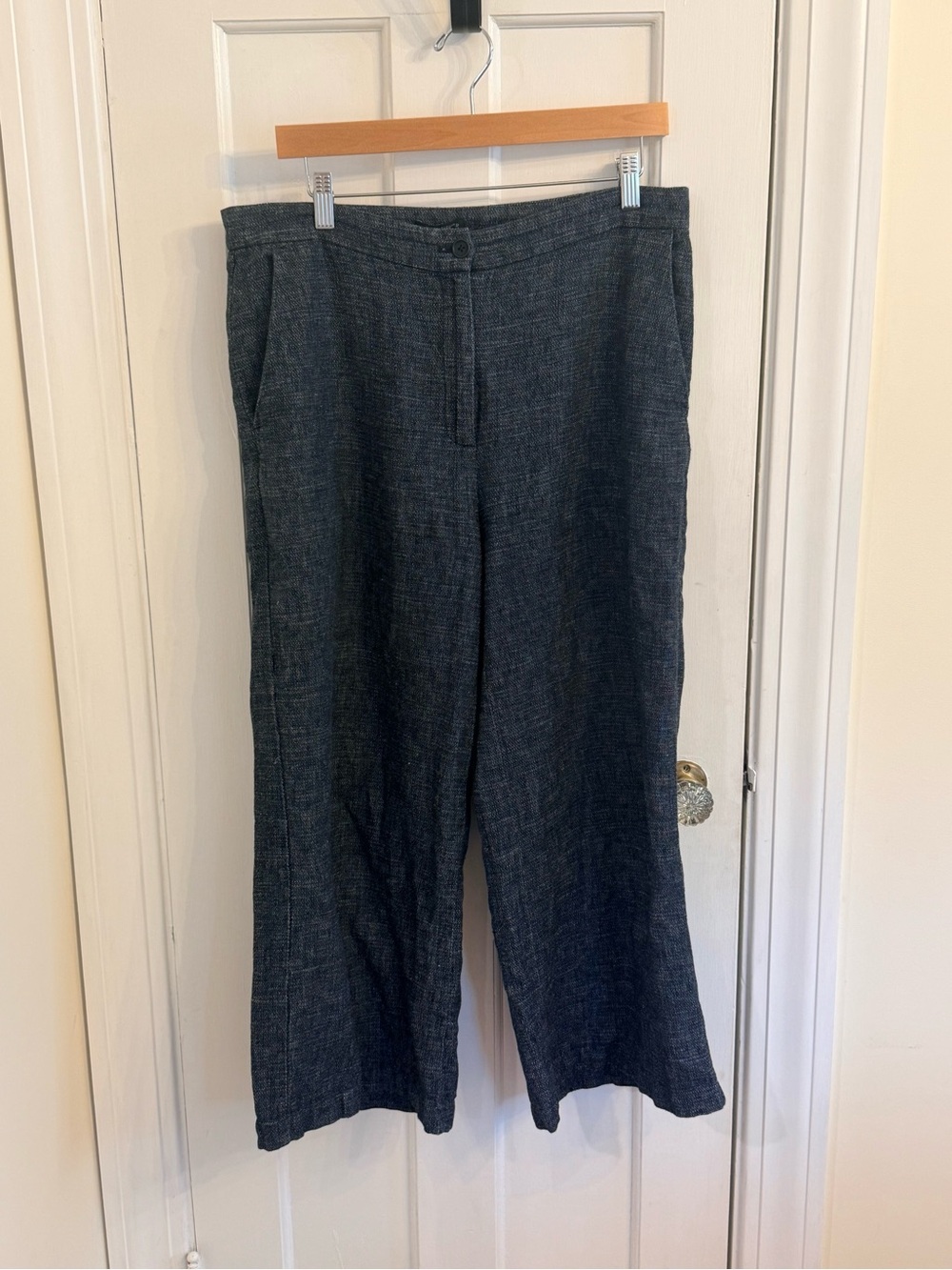 Eileen Fisher Hemp Organic Cotton Wide Leg Cropped Pants Size 10 - Blue